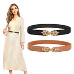 LEACOOLKEY Womens Skinny Elastic Waist Belt Stretch Retro Belt for Dress Fashion Skinny Thin Waist Belts for Ladies