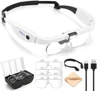 Khizoar Magnifying Glasses with Light, 1.5X to 5X Magnifying Glass with 4 Detachable Lenses, Rechargeable Magnifier with Light, Hands Free Headband Magnifier for Close Work Hobby Crafts Jewelry