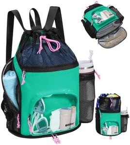 WANDF Swim Bag with Wet Pockets, Sandproof Beach Backpack with 40oz Tumbler Side Pockets, Mesh Drawstring Backpack Swim Bag for Swimming, Pool, Gym and Workout Gear (Green)