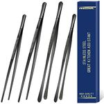 Tangoowal 4 Pcs Kitchen Fine Tweezer Tongs,12''&10'' Stainless Steel Food Tweezers Set, Professional Kitchen Long Tweezers for Cooking,Sea Food,BBQ,Multi-use