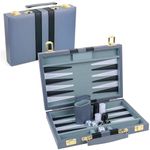 RERIVER Backgammon Set 2 Players Classic Backgammon Sets for Adults Board Game with PU Leather Case Portable and Travel Backgammon Set (Grey, 11inch)