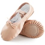 OWANVION Girls Ballet Shoes Leather Ballet Flats Indoor Dance Slippers for Kids, Toddlers Dance Shoes Nude