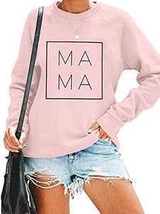 EGELEXY Mama Sweatshirt Women Funny Letter Print Mom Life Blouse Tops Casual Long Sleeve Pullover Tees, Pink, Small