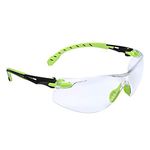 3M Safety Glasses, Solus 1000 Series, ANSI Z87, Scotchgard Anti-Fog, Clear Lens, Green/Black Frame