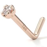 Body Candy 14k Rose Gold 1.5mm Diamond (0.015 cttw) L-Shaped Nose Ring 20 Gauge