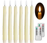 Stmarry 6 Pack Flameless Taper Candles with Remote and Timer - 9.65 Inch Ivory Real Wax LED Candlesticks - Wax Drip Battery Operated Tall Taper Candles with 3D Flickering Flame