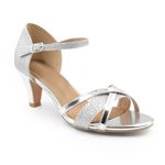 Fashion Thirsty Heelberry Womens Ladies Low Heel Wedding Bridal Silver Sandals Party Strappy Shoes Open Toe