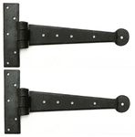 Pair of 9" Black Wrought Iron T Hinges – 23cm Strong, Hand-Forged Hinges with Beeswax Finish