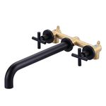 Wall Mount Tub Filler Matte Black, ARCORA Bathtub Faucet Long Spout Reach, 2 Cross Handles Wall Mounted Tub Faucet with Brass Rough in Valve Included