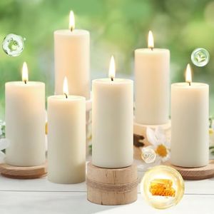Natural Beeswax Pillar Candles,100% Pure Beeswax Candles-258 Hours Long Burning,Off-White Unscented Bees Wax Candles for Home,Prayer,Dripless Smokeless Organic Beeswax Candles Bulk-2x4in-6 pack