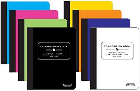 BAZIC Products Composition Notebook Wide Ruled - 70 Sheets, Assorted Color Composition Notebook with Durable Cover, Non-Spiral and Lined Paper for Journaling, School, Home, or Office, 8-Packs