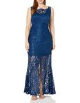 Marina Women's Plus Size Corded Lace Gown with Knee Length Lining, Blue, 14W