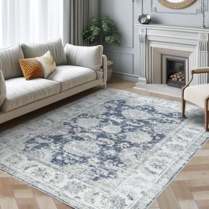 COLLACT Area Rug - Tappeto persiano blu scuro da cucina, tappeto vintage con stampa floreale, per interni, sottile, pieghevole, stile retrò, per bagno, soggiorno, camera da letto, ufficio, fattoria