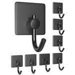 Adhesive Wall Hooks for Hanging Towels: Heavy Duty Stick-On Hooks - Black Sticky Hooks - Door Hooks for Hanging - Bathroom Shower Hooks for Hanging Coat, Robe, Hat, Towel, Loofah (8 Pack)