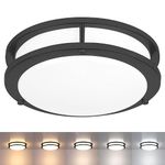 Black Ceiling Light Fixture, 10.3 Inch Flush Mount Light Fixture, 17W Ceiling Lighting with 2700K/3000K/3500K/4000K/5000K Adjustable, ETL Listed