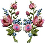 TKPatch Mauve Pink Roses Pair Flowers Floral Bouquet Boho Embroidered Appliques Iron-ons Patches New