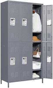 IKIMI Metal Locker 6 Doors Locking Storage Lockers for Employees,72" Tall Staff Locker Cabinet with Shelves and Hooks Steel Sports Locker Cabinet for Office Home Dedroom School Gym Garage