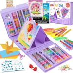 Art Kit, 272 Pack Art Set Drawing Kit for Kids Girls Boys, Deluxe Gift Art Supplies with Trifold Easel, Origami Paper, Coloring Pad, Sketch Pad, Pastels, Crayons, Pencils, Watercolors (Purple)