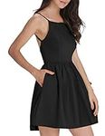 FANCYINN Women’s Black Short Dress Spaghetti Strap Backless Mini Skater Black Dresses L