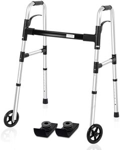 Loyoda Folding Walker with 2 Skis and 5" Wheels, Lightweight Walkers for Seniors and Adults, Supports Up to 350 Pounds, Adjustable Height, Compact Standard Walker, Black