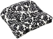 Pillow Perfect Indoor/Outdoor Black/Beige Damask Wicker Seat Cushions, 19-Inch Length, 2-Pack