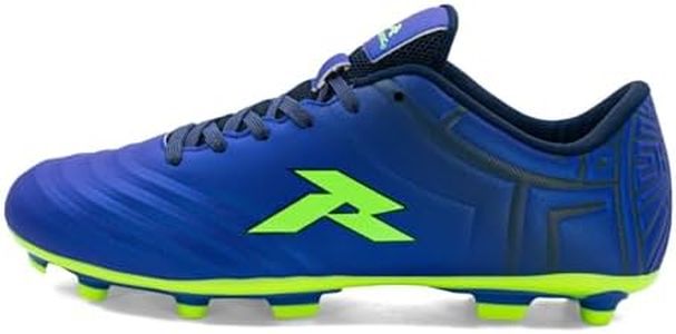 RUNIC Soccer Cleats for Men and Boys – Firm Ground Cleats with Multi-Shaped Studs - Textured Forefoot- Soft Lining -Flexible Upper - Reinforced Stitching - Black/Gold - 6, Royal Navy/Neon Green, 10.5