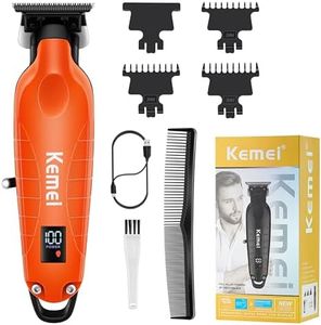 KEMEI 2293 Professional Hair/Beard Trimmer for Men Zero Gapped Hair Clippers for Barber with T Blade, Cordless Rechargeable, Orange
