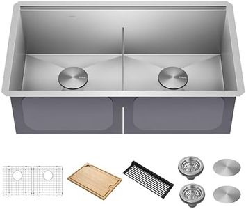 KRAUS Kore 33-Inch Undermount Workstation 16 Gauge Double Bowl Stainless Steel Kitchen Sink with Accessories, KWU112-33