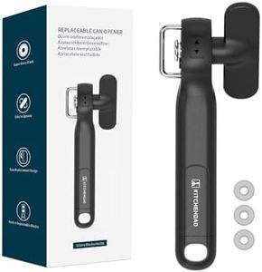 KITCHENDAO Replaceable Can Opener with 3 Extra Blades, Safe Cut Can Opener, Smooth Edge Manual Side Cut Can Opener, No Sharp Edges Handheld Tin Opener with Super Sharp Replaceable Blade, Black