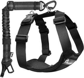 Pawaboo Dog Seat Belt Harness for Car, Dog Car Harness Seatbelt with Double Clips, Adjustable Breathable Pet Vest & Dogs Safety Tether with Elastic Bungee for Small Medium Large Pet, XL, Black