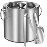 CAOANTRY Ice Bucket with Lid & Tong- Well Made Insulated Stainless Steel Keep Ice Frozen Longer - Ideal for Cocktail Bar, Parties, Chilling Wine, Champagne - 3 Liter (Stainless Steel)