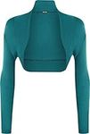 Womens Plus Size Plain Long Sleeve Cropped Ladies Shrug Bolero Cardigan Top Teal 8-10