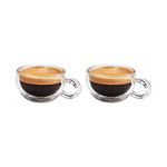 Judge Form JDG60 Set of 2 Espresso Glass Coffee Cups with Handle, Hollow Vacuum Sealed, Hand Made, Heat Resistant, Dishwasher Safe, 75ml Espresso Cup