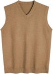 Amussiar Men's Casual Sweater Vest V-Neck Slim Fit Sleeveless Sweater Knitted Pullover Vest, Khaki, XX-Large