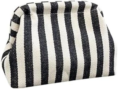 QWINEE Women's Striped Woven Purse Vintage Small Colorblock Clutch Summer Beach Bags Dumpling Bag Black One-Size
