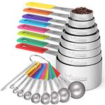 Wildone Measuring Cups & Spoons Set of 18 - Includes 8 Stainless Steel Nesting Measuring Cups, 9 Measuring Spoons, 1 Leveler, Ideal for Dry and Liquid Ingredients