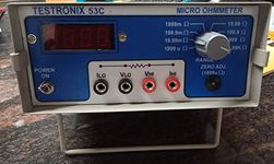 Testronix 53C Digital Micro Ohm Meter, 3.5 digit LED display, Mains Operated, 1 micro ohm to 19.99 Kohm in 8 ranges, 1Amp DC Current in 1999 microohms/199.9 milliohm with 4 Wire Measurement system.