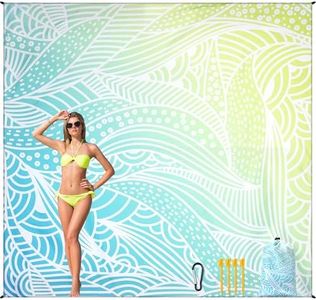 HIHOHO Beach Blanket Waterproof Sandproof Beach Mat for 1-8 Adults Quick Drying Durable Outdoor Picnic Mat for Beach Festival Travel Camping Hiking (Gradiant BL&GN-Ripple, 79"×108"(6 Person))