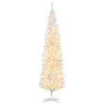 HOMCOM 7 ft Pre-Lit Noble Fir Slim Artificial Christmas Tree with 499 Tips and 200 Warm White LED Lights White