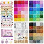 Gionlion 72 Colors 3mm Seed Beads for Bracelet Making Kit, 22000PCS 8/0 Glass Beads 1000PCS Letter Beads Friendship Bracelet Kit with Pendant Charms Beads for Bracelets Necklace Earring Making