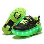 BFOEL Light up Shoes USB Chargable Double Roller Shoes Skate Shoes for Boys Girls Kids Black-Green.