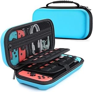 CALLCASE Switch Carrying Case for Nintendo Switch /Switch OLED, Upgraded EVA Portable Travel All Protective Hard Game Case Shell Pouch, Surface Waterproof Game Bag with 20 Game Card Slots -Blue