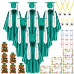 Cozypower 60 Pcs Preschool Kindergarten Graduation Cap and Gown with 2024 Tassel Stole Certificate Medal Bear for Kids, Emerald, Large