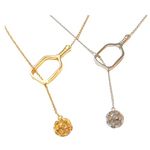 Pickleball Jewelry Lariat Pendant Necklace Open Hollow Paddle Racquet Tennis Hanging Ball Drop Chain Link Silver 14K Gold Gift Women Men, Gold Plated, No Gemstone