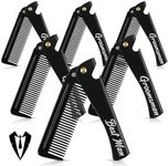 Lineshading 6 Pcs Folding Beard Comb for Men Groomsmen Gift Best Man Gift Pocket Combs Bulk Hair Mustache Comb for Grooming Detangling Wedding Favor Gift (Black,Stainless Steel)