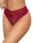 Avidlove Lace Cheeky Panties for Women Cute Valentines Thong Underwear, Burgundy