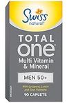 Swiss Natural Total One Multi Vitamin & Mineral | Men 50+ with Lycopene, Lutein and Saw Palmetto | Daily Maintenance for Overall Health | No Preservatives or Dairy | 90 Caplets