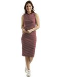 Miss Chase Women's Comfortable Sleeveless Striped Midi Bodycon Dress with Zipper | 3 Colors(MCSS17D07-87-139-04,Maroon and White,Medium)