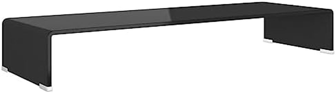 'vidaXL TV Stand/Monitor Riser - Modern Black Tempered Glass Shelf for Multimedia Devices - Elegant Design with Enhanced Viewing Experience