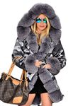 Roiii Women Thick Warm Winter Coat Fur Collar Hood Parka Overcoat Jacket - -